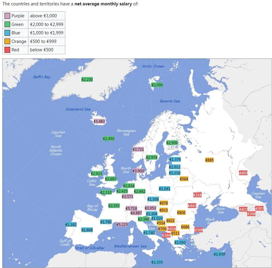 欧洲人一般月薪是多少欧（欧洲人的工资是多少）
