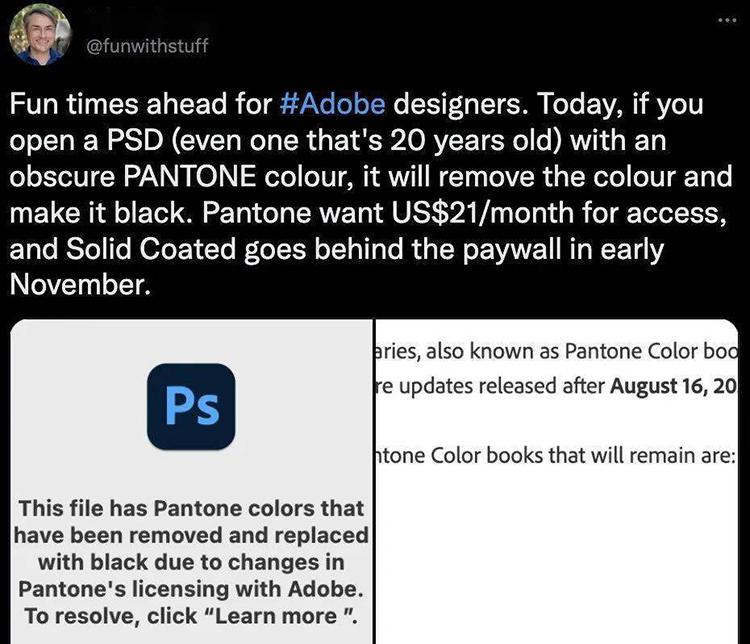 Adobe将对上万种颜色收费，授权的颜色多达15000种